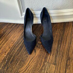 White House Black Market WHBM Ella Officer Blue Suede D'Orsay Heels - Size 9.5